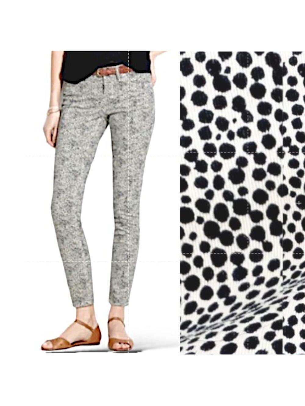 MADEWELL Safari Dotted Print Pants Ankle Mid Rise Stretch Slim White Black